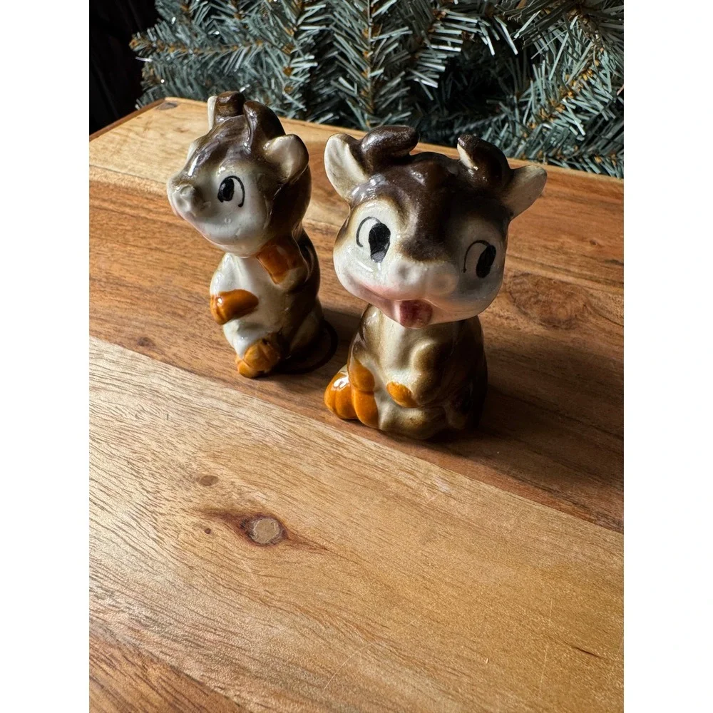 Vintage Cow Salt and Pepper Shakers Set Brown Cream Glossy Kitschy Farmhouse